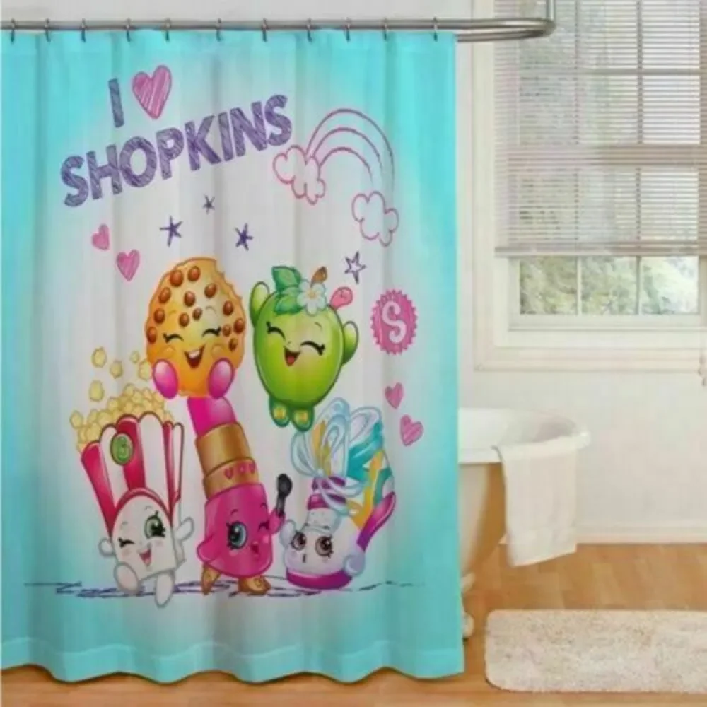I Love Shopkins Fabric Shower Curtain and Matching Hooks Kids Children 72x72